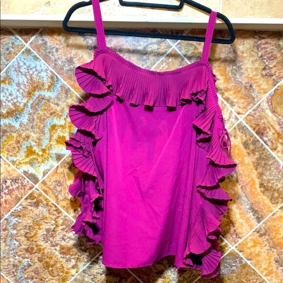 Women's Plus Size 22 Eggplant Ruffle Lace Up Sleeve Cold Shoulder Statement Top - Picture 1 of 16